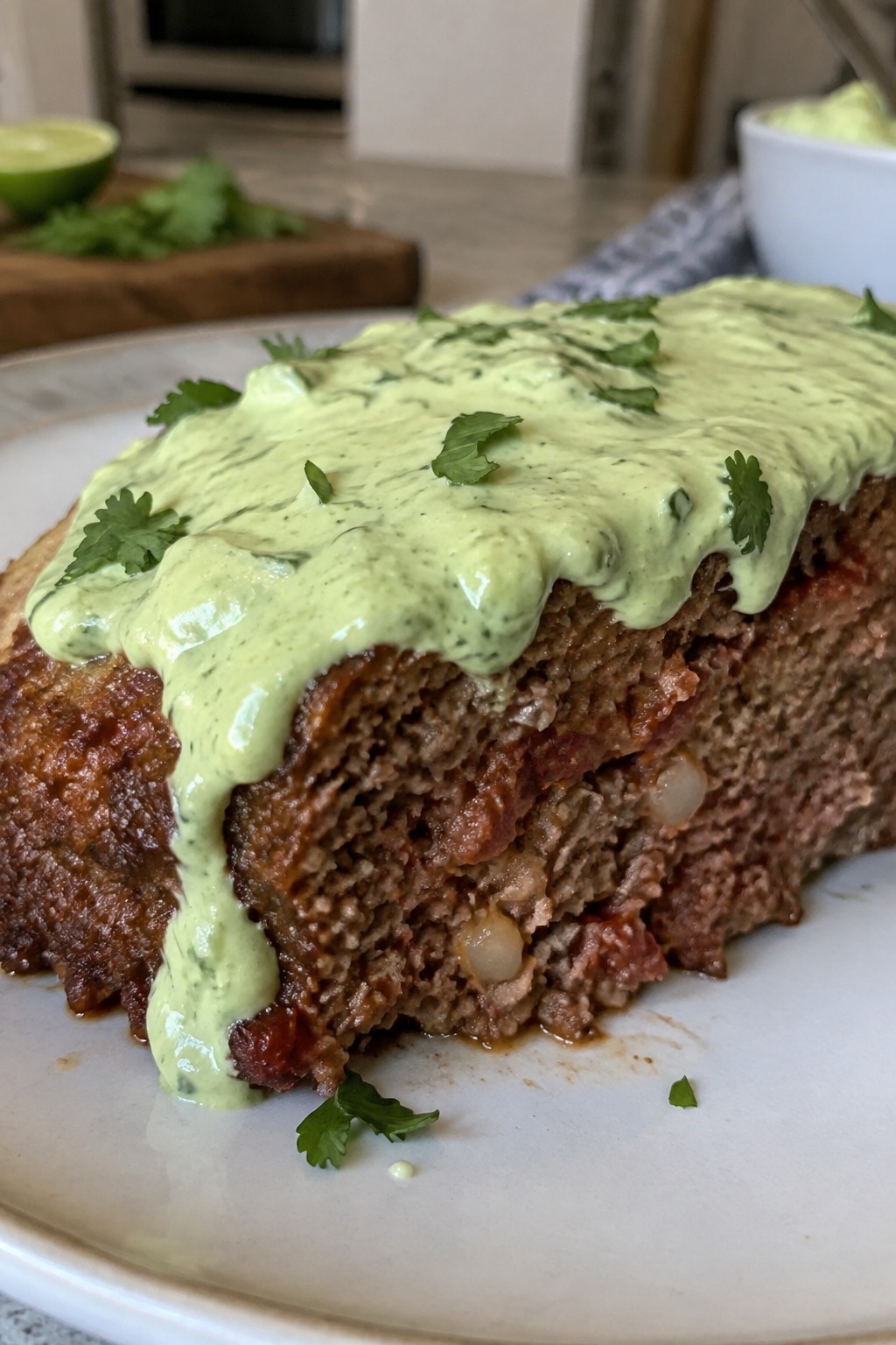 Chipotle Beef Meatloaf with Avocado Crema