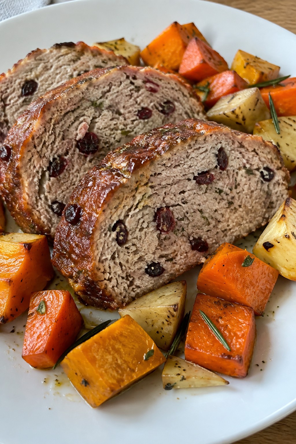 Cranberry Turkey Meatloaf with Roasted Root Vegetables