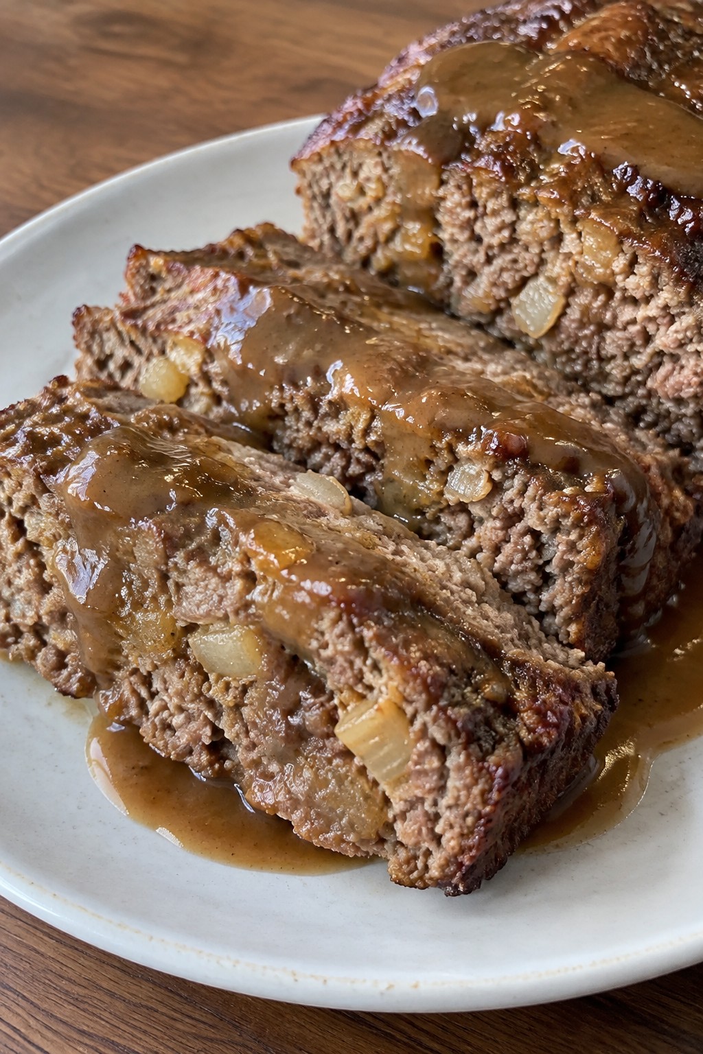 Classic Baked French Onion Meatloaf with Caramelized Onions and Beef Gravy