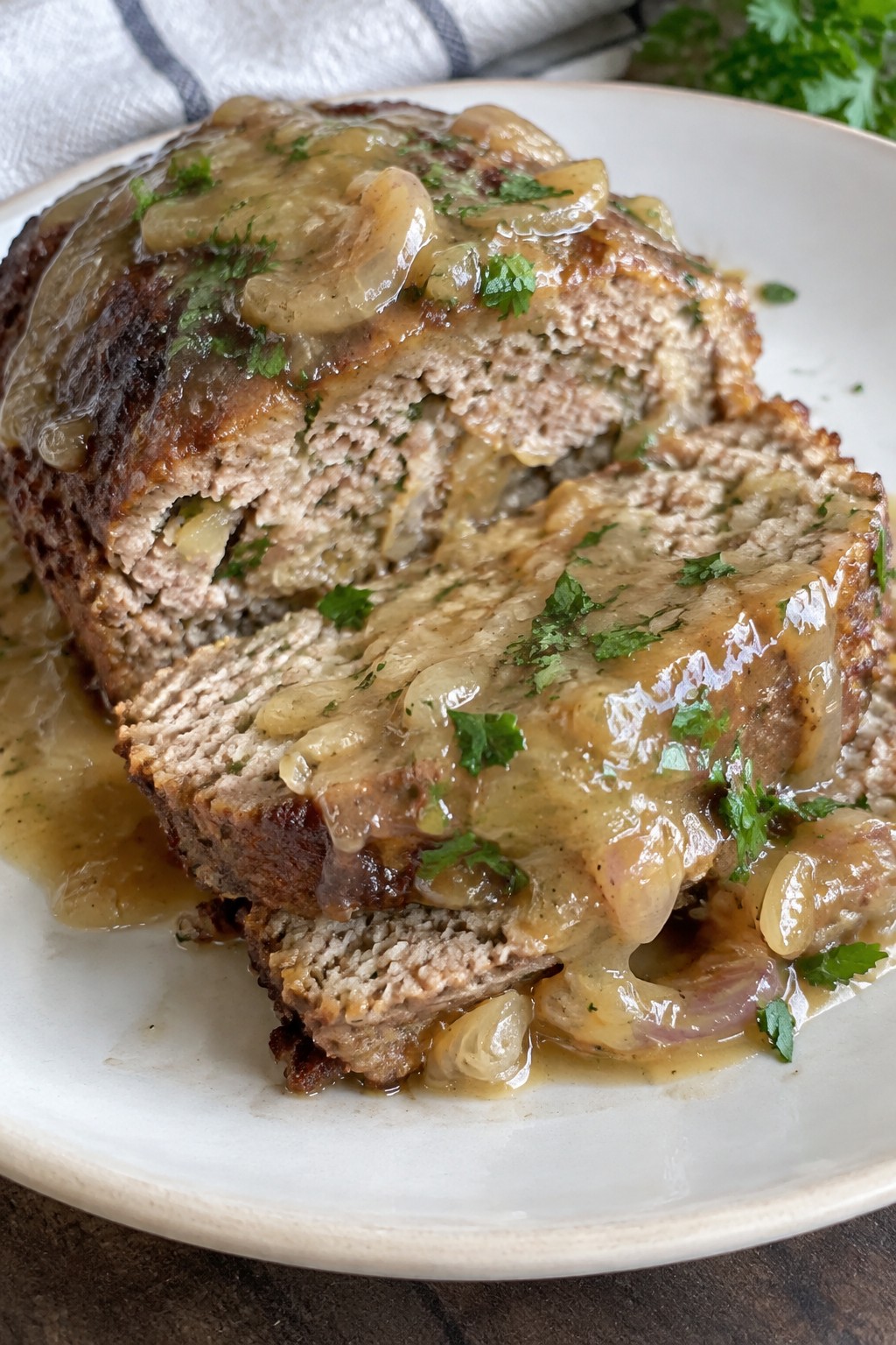 French Onion Turkey Meatloaf with Light Shallot Gravy