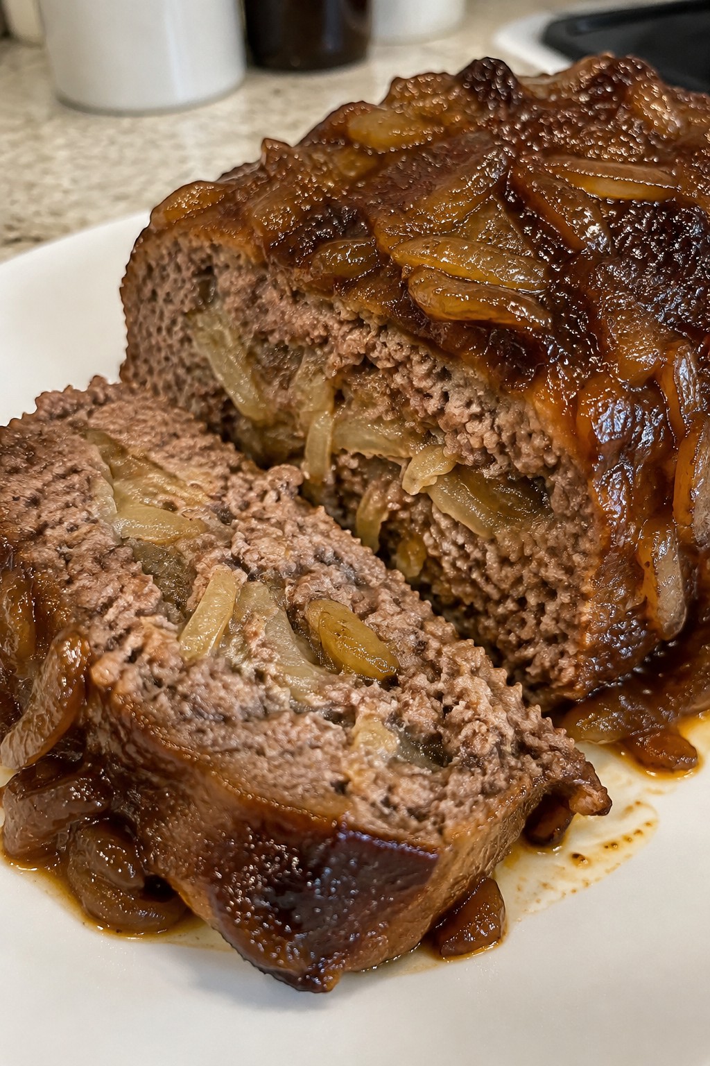 Smoked French Onion Meatloaf with Bourbon Caramelized Onion Sauce